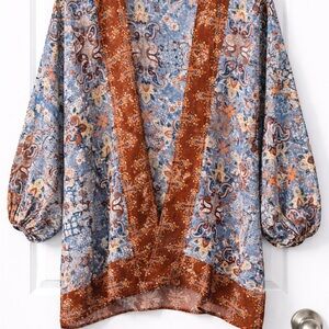 Natural Reflections S/M Paisley Open Cardigan in Blue and Brown